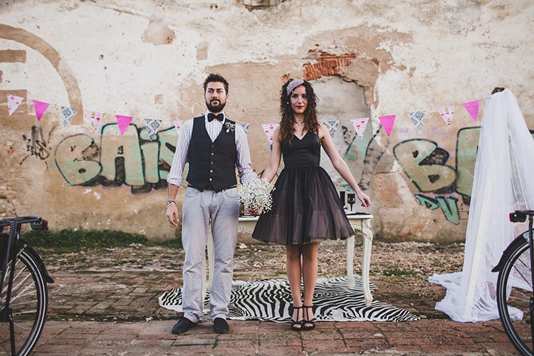 black wedding tulle dress hipster couple at a industrial winter wedding in portugal jesuscaballero.com