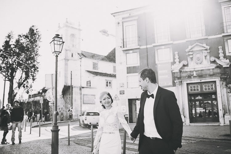 tram in lisbon sintra wedding photographer couple just married in portugal small wedding