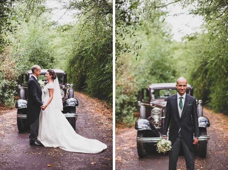 photography of a bride and groom in forest in portugal vintage wedding small elopment classic vintage ford 1933 for wedding in portugal