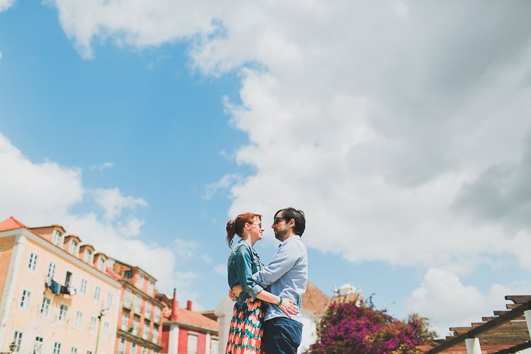 Lisbon pre wedding photography from a couple in love with natural light at the streets of Lisbon engagement