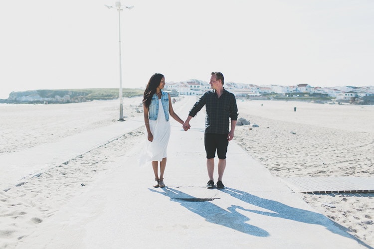 modern couple at baleal beach for pre wedding in Portugal by jesuscaballero.com