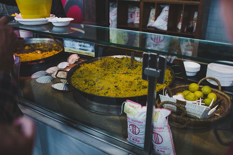 paella spanish food in madrid san miguel market
