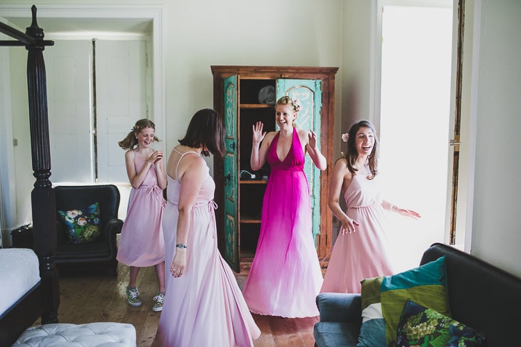 bridal game bridesmaids getting ready #pinkgown #quintamyvintage #pinkdress