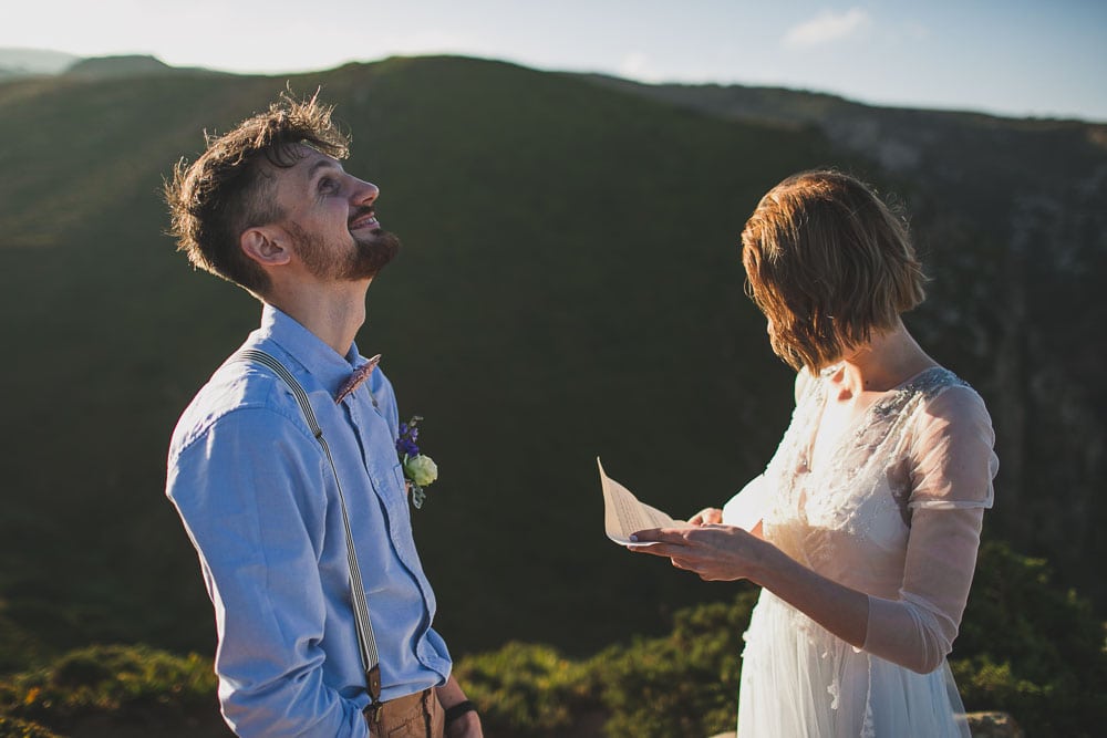 bride and groom emotive elopement at cliffs