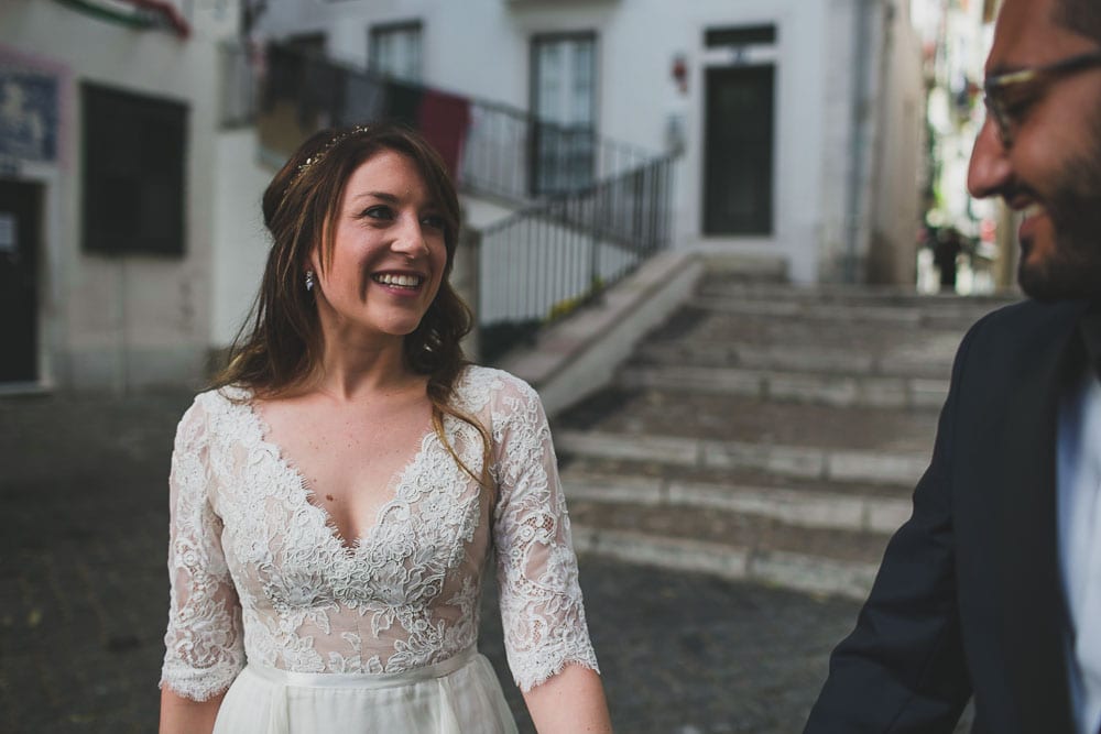bride with Leanne Marshall wedding dress in Lisbon