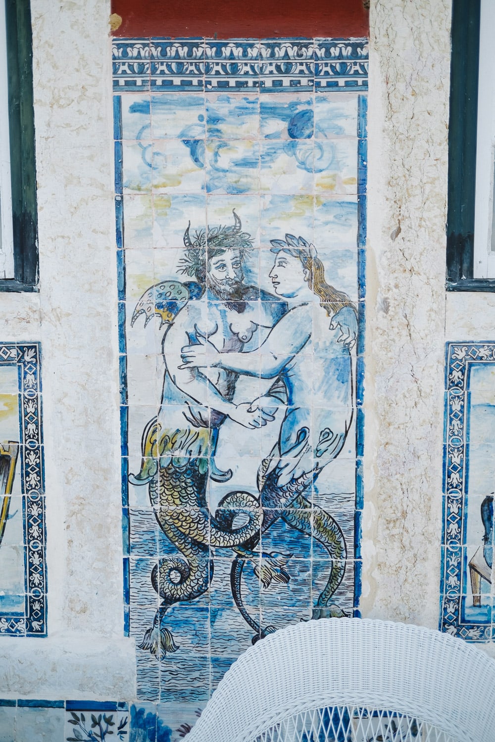 poseidon and mermaid tiles in Lisbon old palace