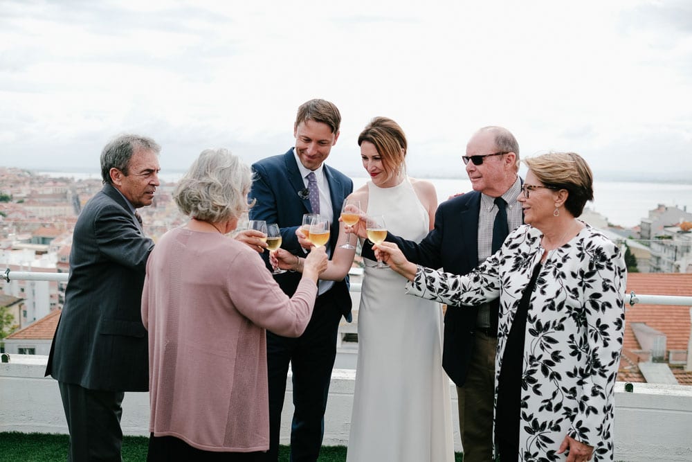 toast at wedding in Portugal