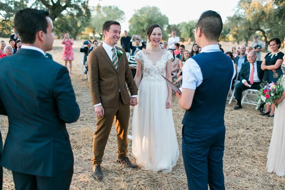 happy couple during ceremony at countryside wedding