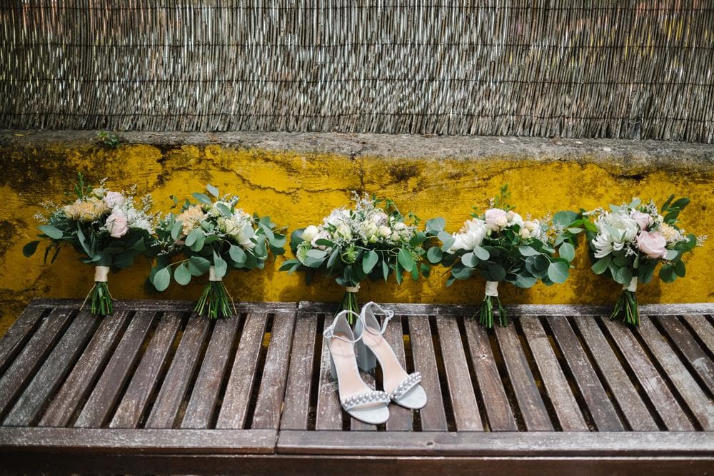 natural flowers and bride shoes
