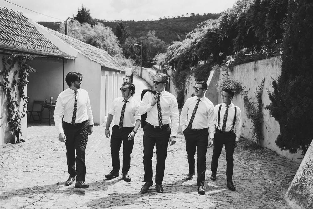 groom and bestman with ushers and groomsmen