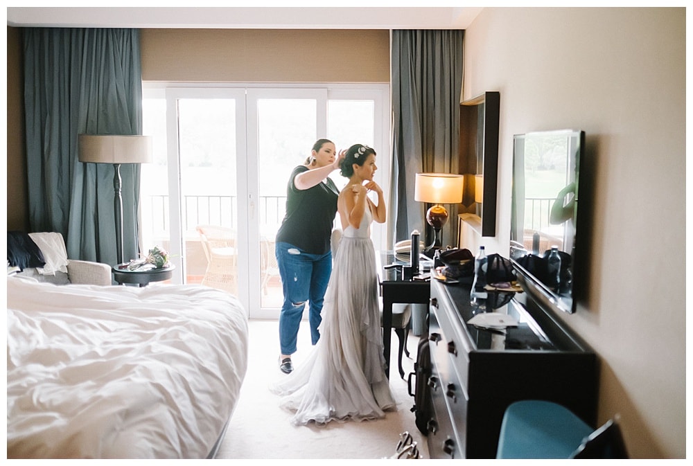 getting ready at penha longa resort sintra with raincloud wedding dress by Leanne Marshall #LeanneMarshall #sintra #sintrawedding