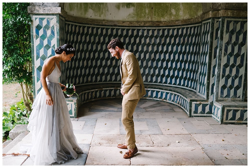 elopement in Sintra with raincloud wedding dress by leanne marshall #raincloud #weddingdress #leannemarshall