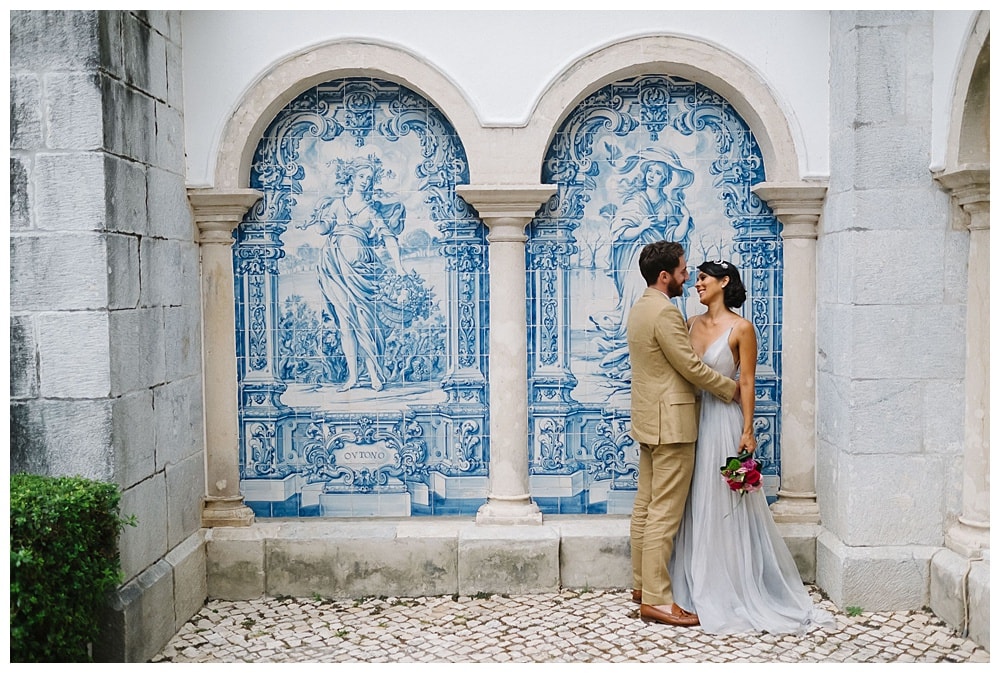 tiled wedding in Sintra at Penha Longa Resort #tiledwedding #bluetiles #leannemarshall #raincloud
