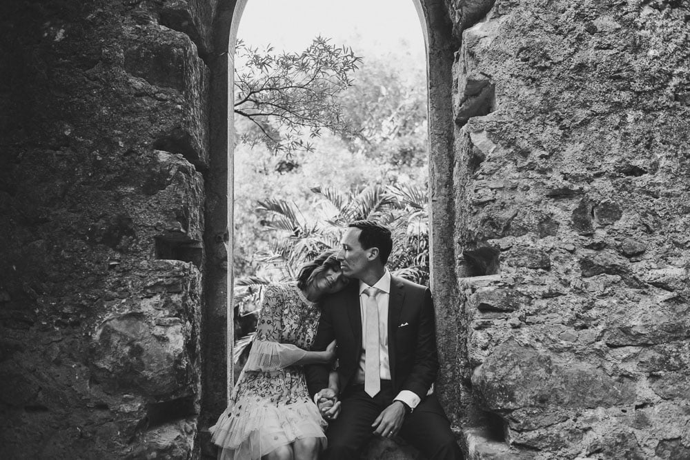 rustic elopement at nature with candid portraits in black and white of couple