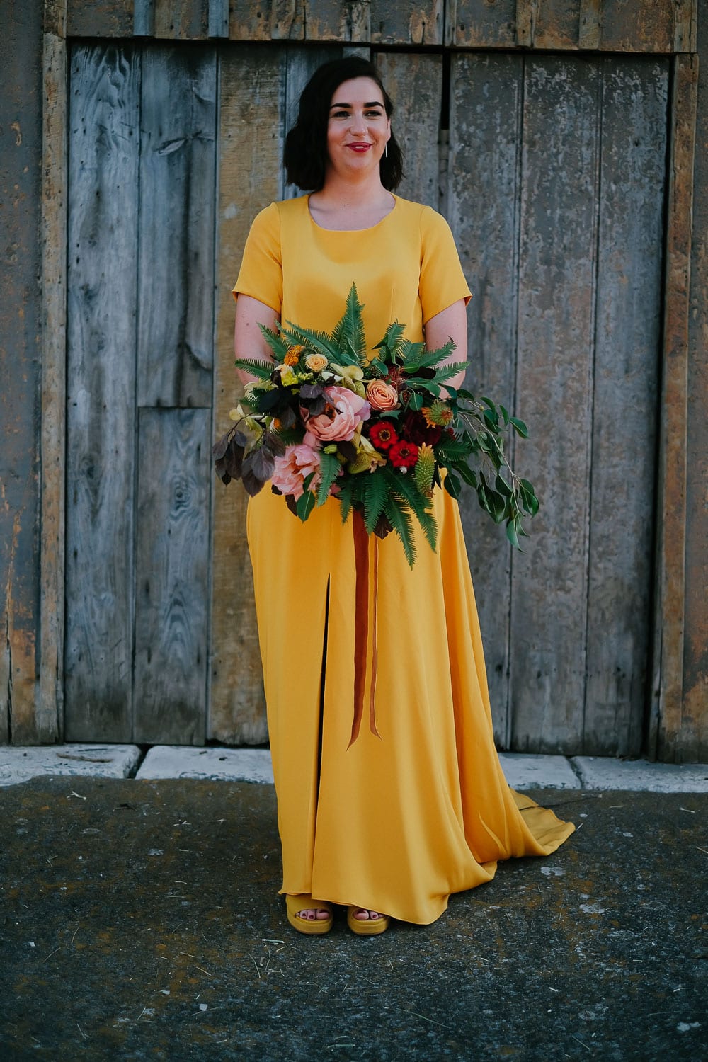 yellow wedding dress by sarah seven perfect for elopement #sarahseven #bridedress #yellowweddingdress #elopement
