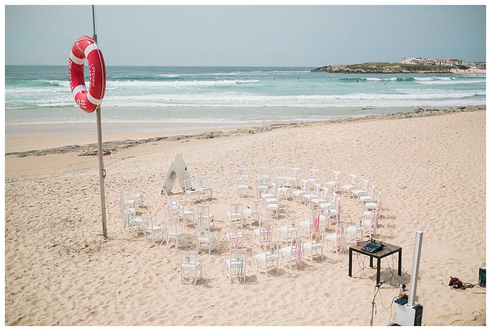 beach setup with chairs at the sand for a surf wedding #surfwedding #beachwedding #chairs #sand