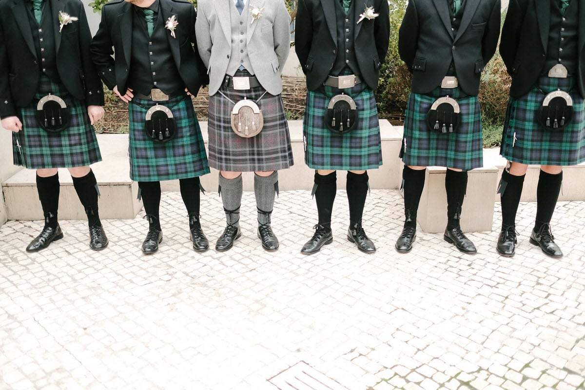 ushers and groomsmen Scottish background Black Watch tartan kilts and Scottish Spirit tartan kilts from Slater Menswear #SlaterMenswear #ushersgroomsmen #Scottishbackground #BlackWatch