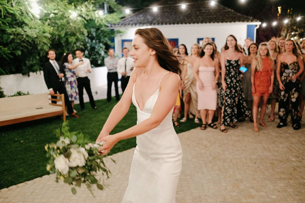 All the single ladies gear up to catch the bridal bouquet, with Beyoncé's iconic song playing in the background