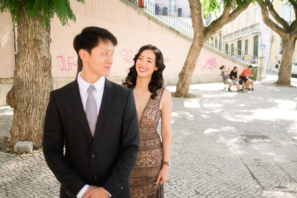 first look at lisbon streets on American wedding at Monserrate Palace in Sintra