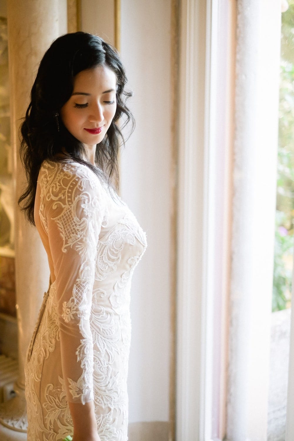 beautiful asian american bride with Hollywood makeup at Monserrate palace
