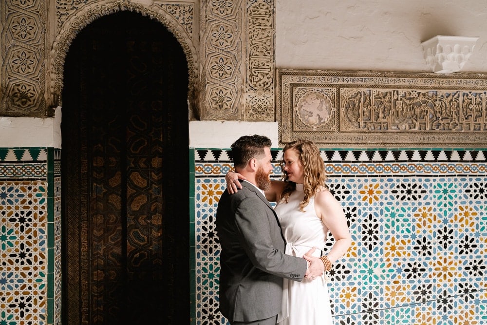 arabic tiles in alcazar palace in seville during an elopement