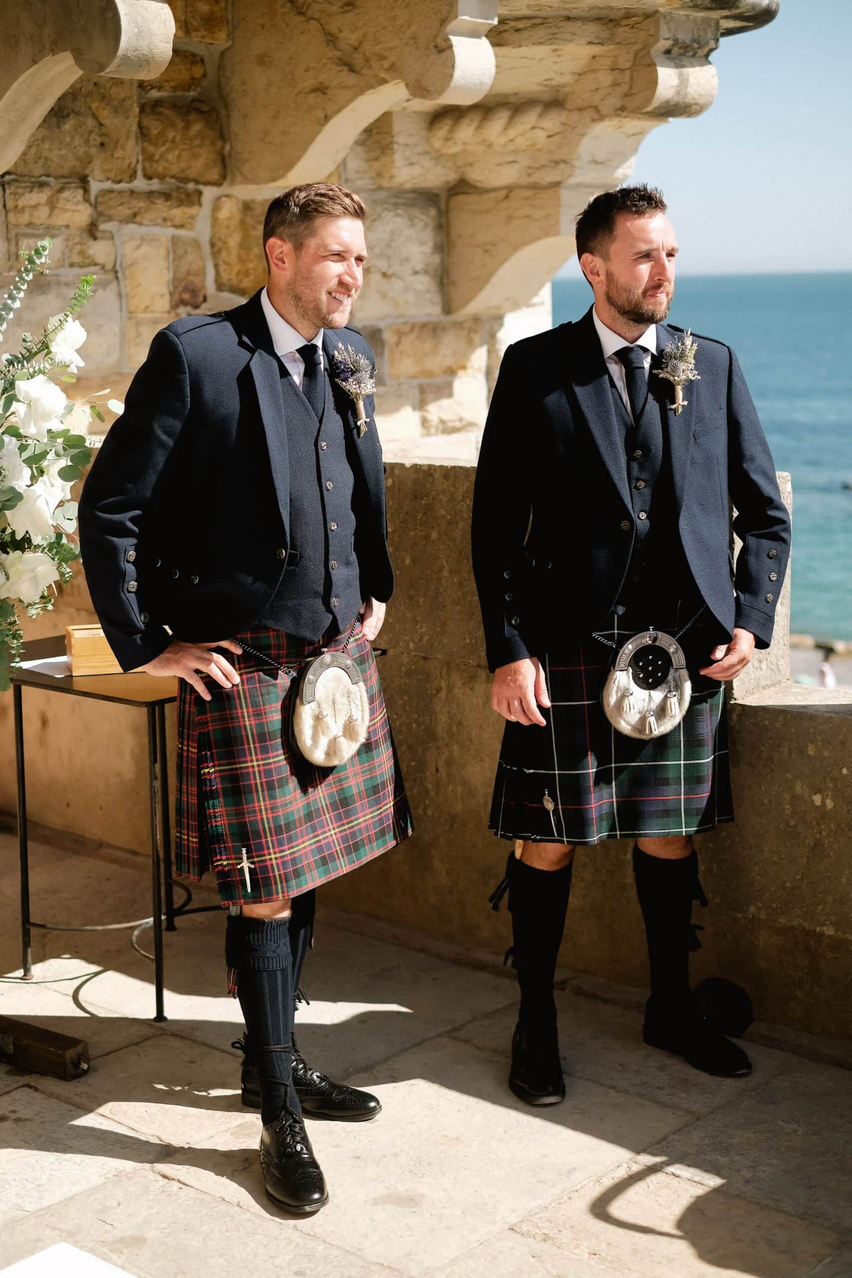 Scottish groom with scottish bestman waiting for the bride