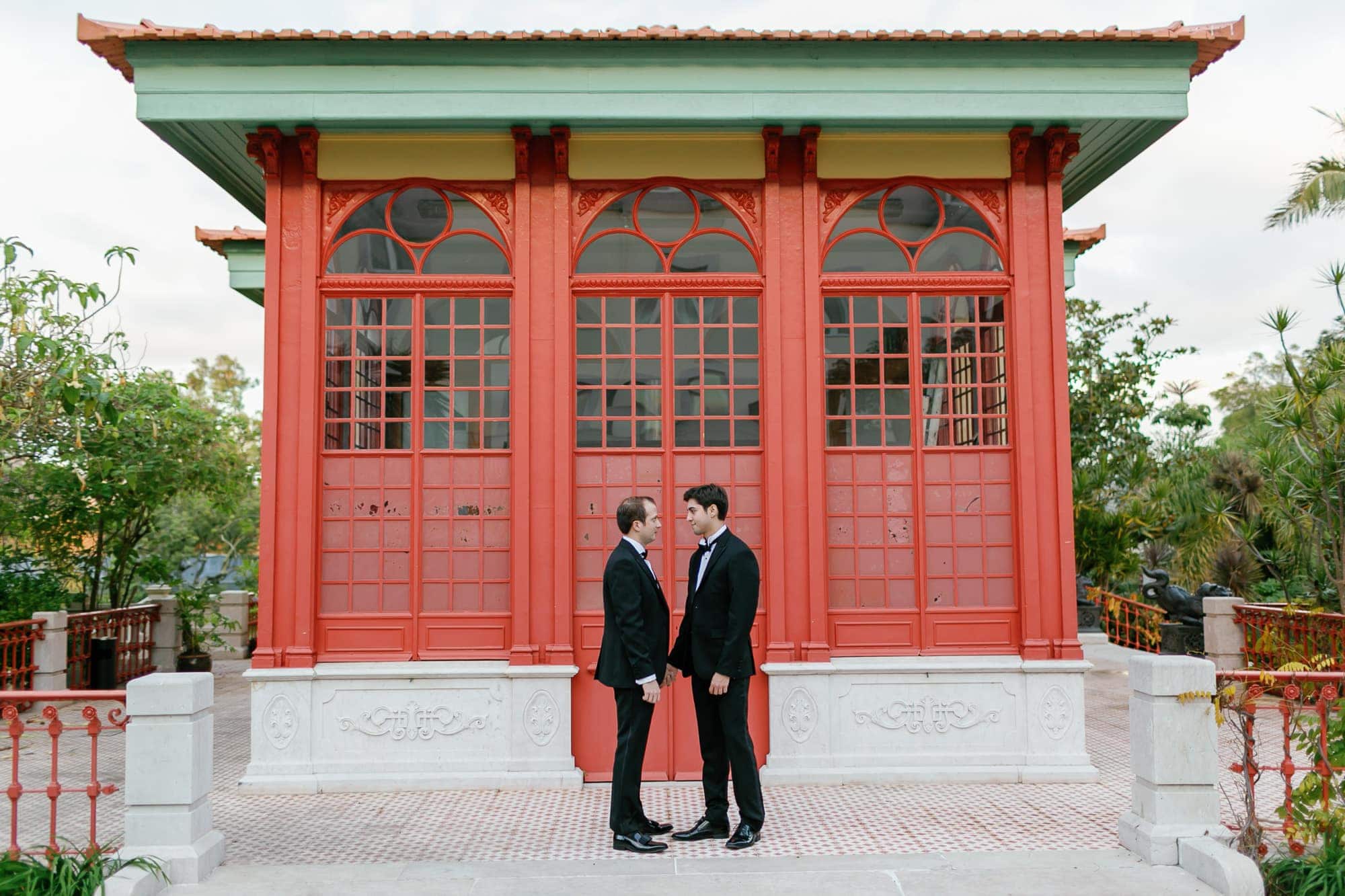 red chinese pavilion at botanical garden in pestana palace